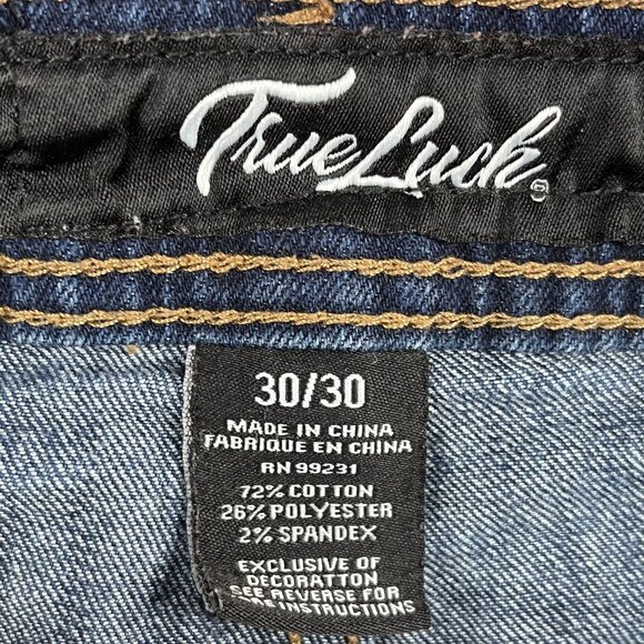 TrueLuck Distressed Skinny Mens Dark Wash Jeans Sz 32 x 28 - Picture 4 of 5